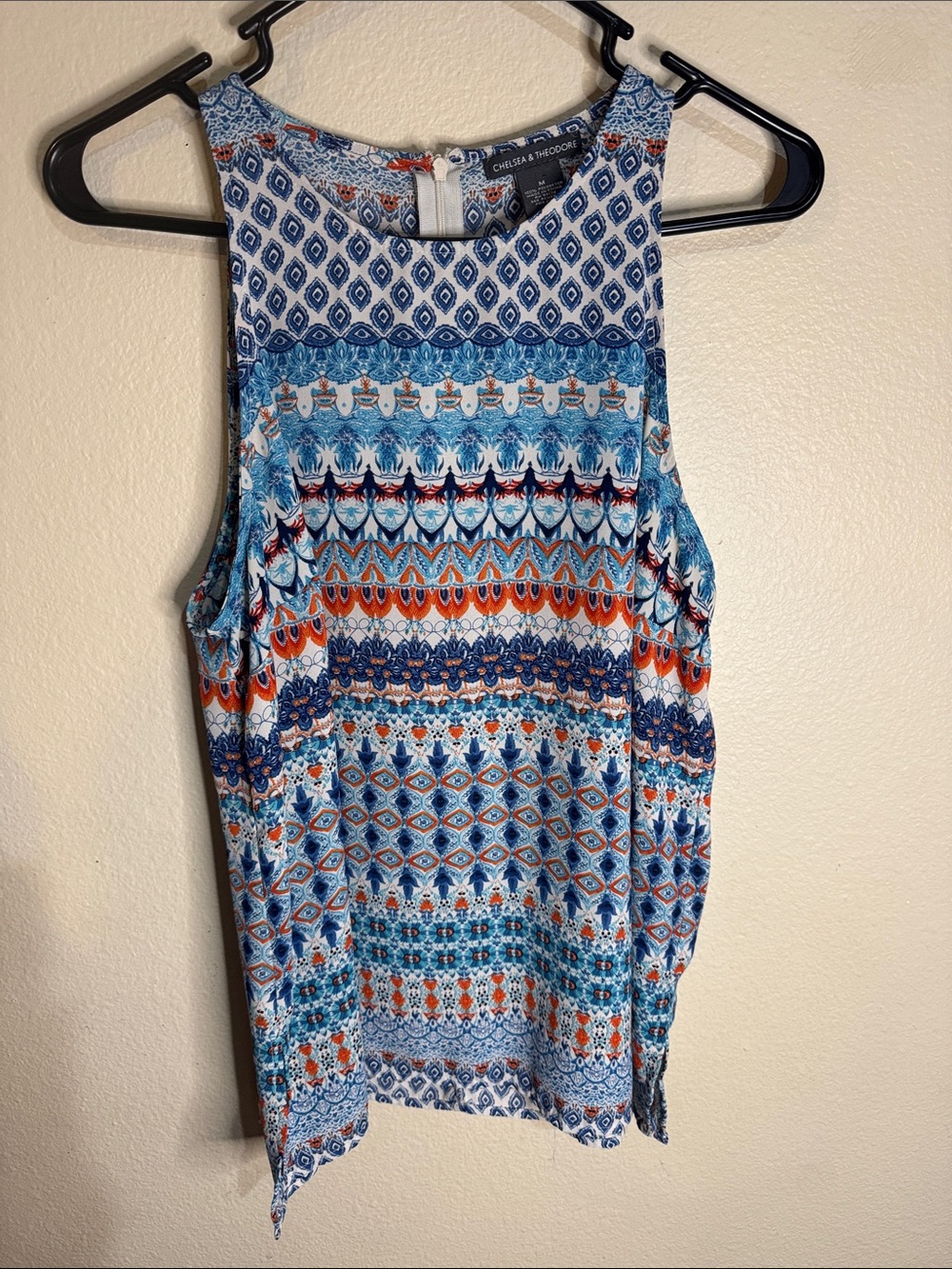Chelsea & Theodore Blue and Orange Printed Sleeveless Tank